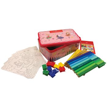 Faber Castell - 顏色筆兒童套裝（彩色連接筆33色(音樂盒造型鐡盒裝) + 水溶性彩色鉛筆 48色)