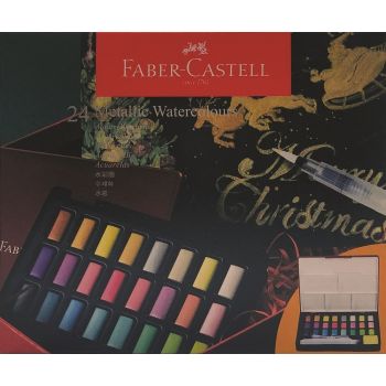 Faber Castell - 黑色版金屬套裝(金屬色水彩磚24色+ 柔滑木顏色筆36色+ 金屬色螢光筆4色)