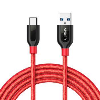 ANKER PowerLine+ 1.8米 USB-C to USB-A 3.0 耐用尼龍充電線 - 紅色