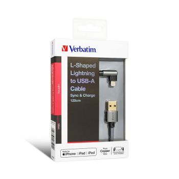 Verbatim 威寶 - L-Shaped 120cm Lightning to USB-A 充電傳輸線 - 灰色