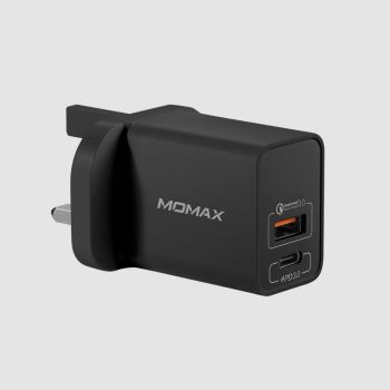 Momax - (黑) One Plug 雙輸出 USB 快速充電器 (USB-C PD 3.0 + QC 3.0)