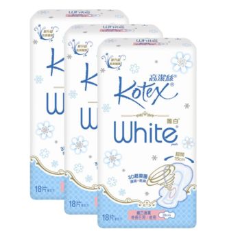 Kotex - [3件優惠裝] 唯白纖巧護翼 特長衛生巾 日用/夜用 28cm 18片