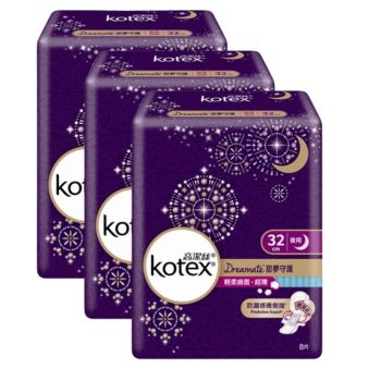Kotex - [3件優惠裝] 甜夢守護 輕柔綿面 超薄衛生巾 夜用 32cm 8片