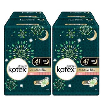 Kotex - [4件優惠裝] 草本極緻綿柔纖巧衛生巾 夜用 41cm 8片