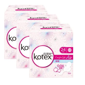 Kotex - [3件優惠裝] 極緻綿柔 AIR極薄 (素白) 日用 24CM 16片裝