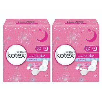 Kotex - [優惠孖裝] 極緻綿柔 AIR極薄 夜用 32CM 12片裝