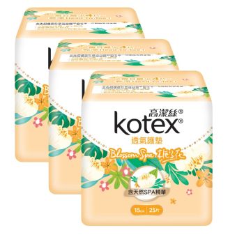 Kotex - [3件優惠裝] Blossom Spa 透氣護墊梔子花 普通裝 15CM 25片裝