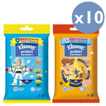 Kleenex - [10件優惠裝] 迪士尼反斗奇兵4殺菌消毒濕紙巾 (10片) (韓國製造,殺病菌抗流感,兒童適用,款式隨機)