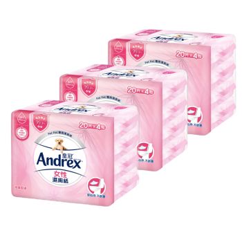 Andrex - [3件優惠裝] 女性專用濕廁紙 20片 x 4包裝 (韓國製造,私密衛生護理,紓敏,減低痕癢,減少異味,可安心沖走,出街必備)