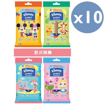 Kleenex - [10件優惠裝] 迪士尼世界殺菌消毒濕紙巾 (10片) (韓國製造,殺滅99.9%病菌,兒童適用,殺菌抗流感) (款式隨機)