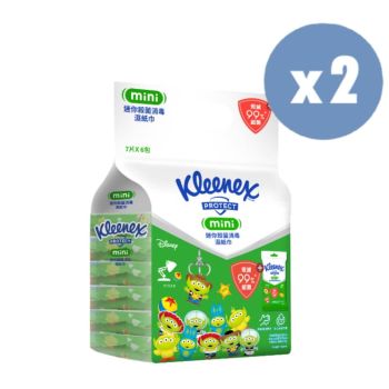 Kleenex - [2件優惠裝] 三眼仔迷你殺菌消毒濕紙巾7片6包裝
