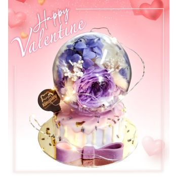 [情人節限定] 山下菓子 - 4寸迷你版保鮮花水晶球蛋糕 (浪漫紫)