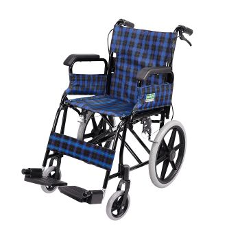 愛意達 - 摺疊式便攜輪椅 (可升起扶手) (藍色格仔)