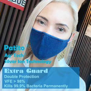 Patito - Extra Guard銀離子可耐洗抗菌雙層口罩-靛藍牛仔(VFE>98%) (EG3020)