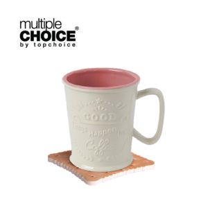 Multiplechoice - 粉紅-石瓷浮雕文字奶杯配方型吸水杯墊