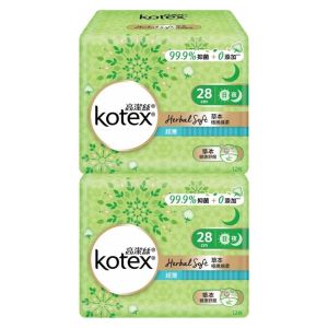 Kotex - [優惠孖裝] 草本極緻綿柔超薄衞生巾 日夜用 28CM (12片)