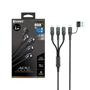 Xpower - 1米 ACX3 2in1 2出3高速充電編織線 xp-acx3-bk (黑色)